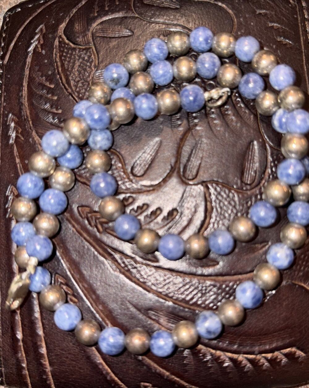 Southwestern Sterling Silver Lapis W Pearls Bead Necklace 17”